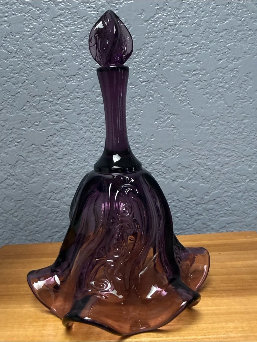 Fenton Purple Glass Bell with Swirled Embossed Design - Picture 5 of 8